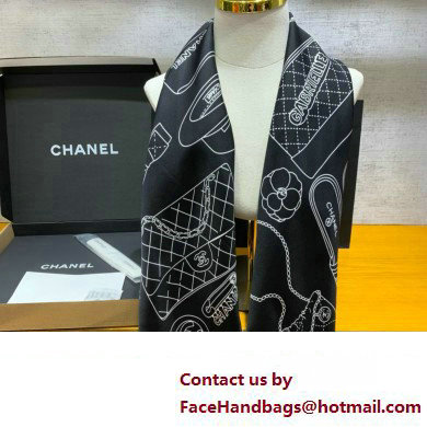 Chanel Silk Twill Black  &  Light Pink square scarf AA9820 2024